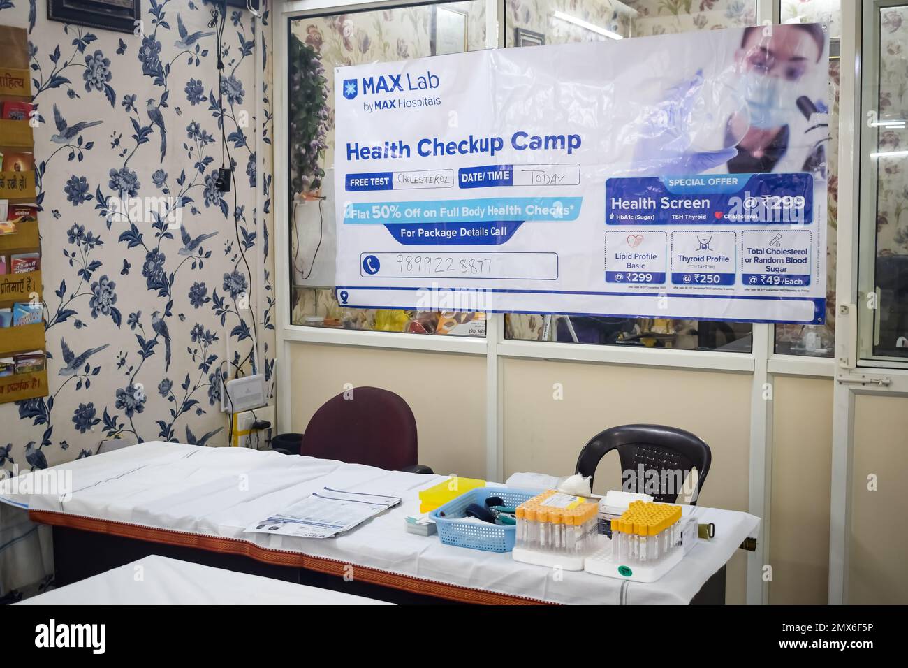 Delhi, India - November 19, 2022 – Basic routine health check-up camp has been organized by max hospital specialized doctors, Patient at annual health Stock Photo