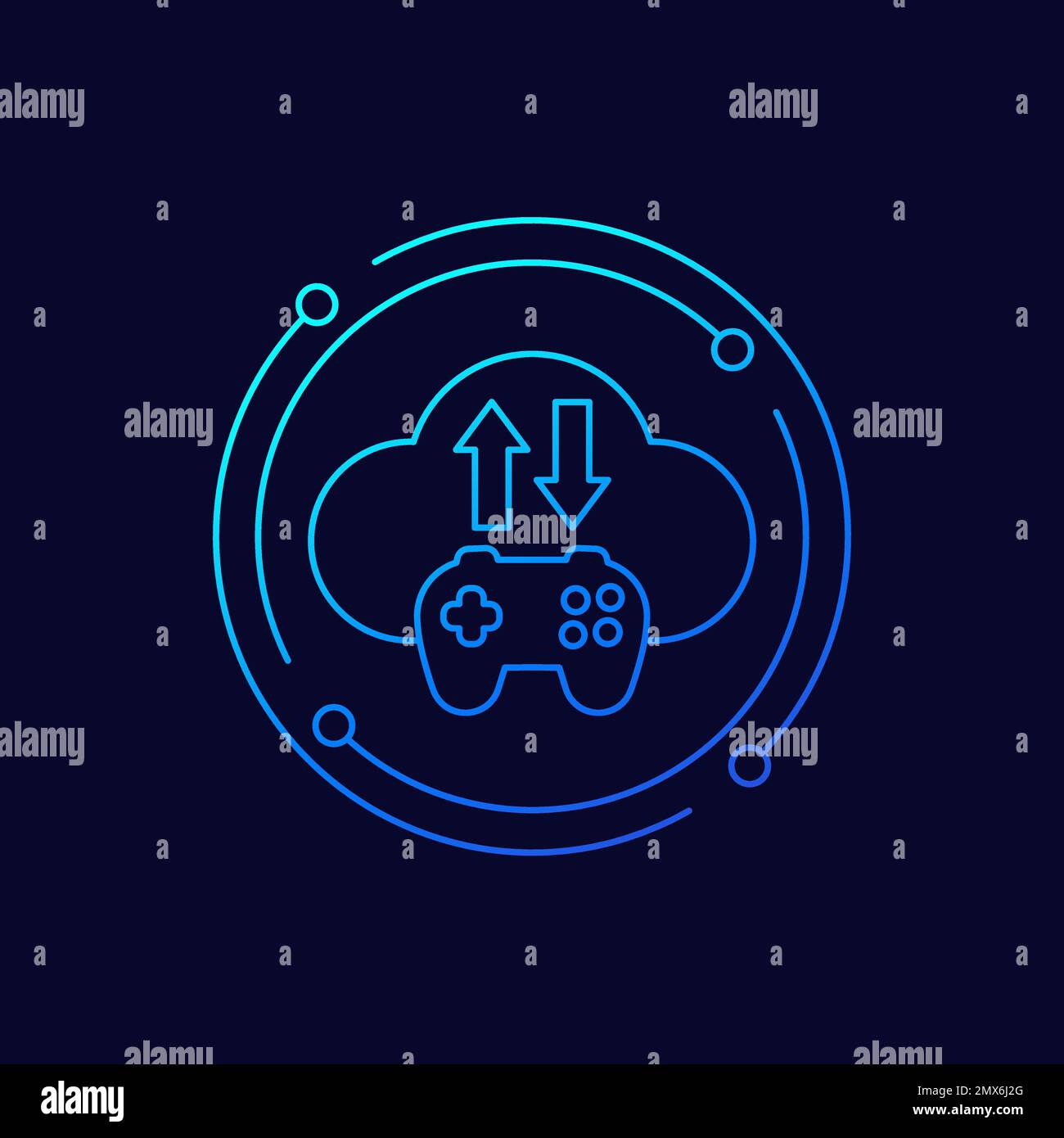 game server icon with gamepad and cloud, linear Stock Vector