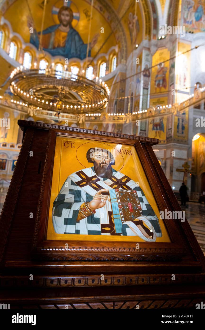 Belgrade, Serbia Saint Sava icon at Saint Sava temple in Belgrade