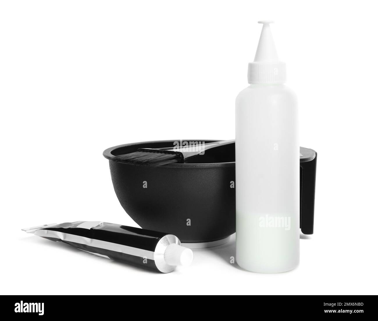 Professional tools for hair dyeing on white background Stock Photo Alamy