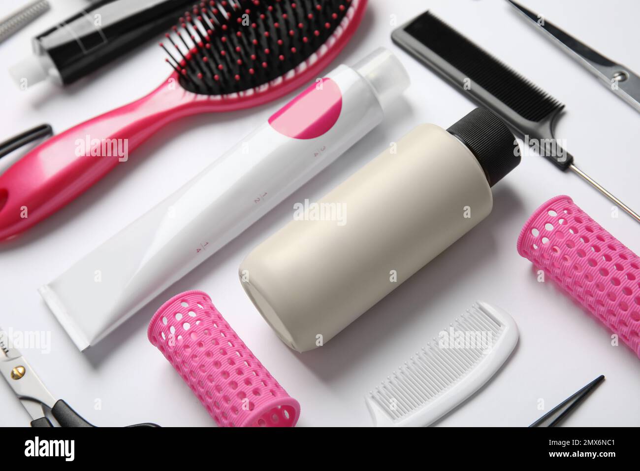 Professional tools for hair dyeing on white background Stock Photo Alamy