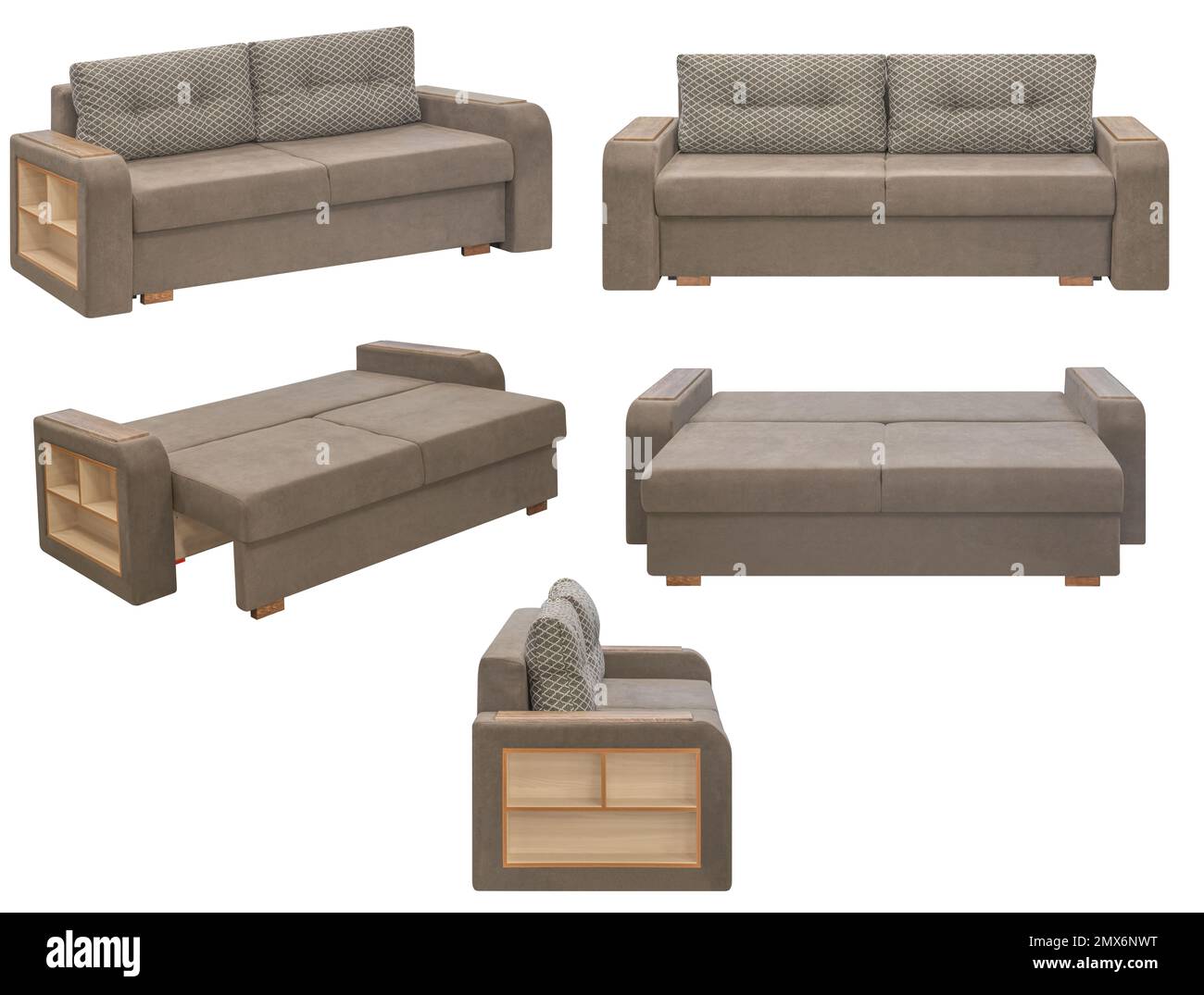 Folding sofa. Isolated from the background. In different angles. Interior element Stock Photo