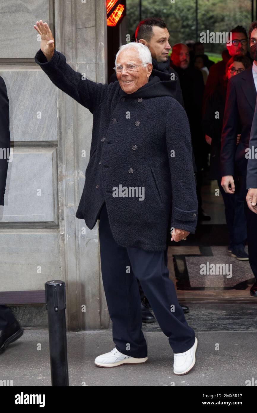 MILAN, ITALY - JANUARY 16, 2023: Giorgio Armani after Giorgio Armani  fashion show, Milan Fashion Week street style Stock Photo - Alamy