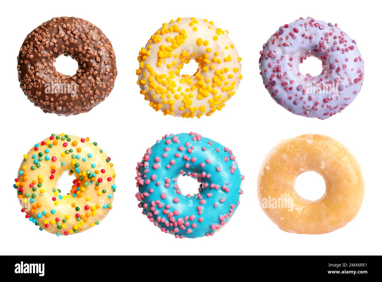 Set of glazed delicious donuts on white background Stock Photo - Alamy