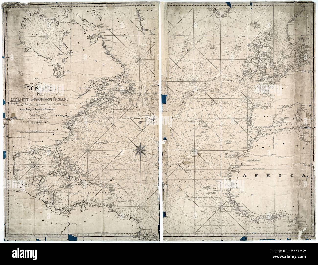 A chart of the Atlantic or Western Ocean. J. & C. Walker (Publisher). Maps of the Oceans 