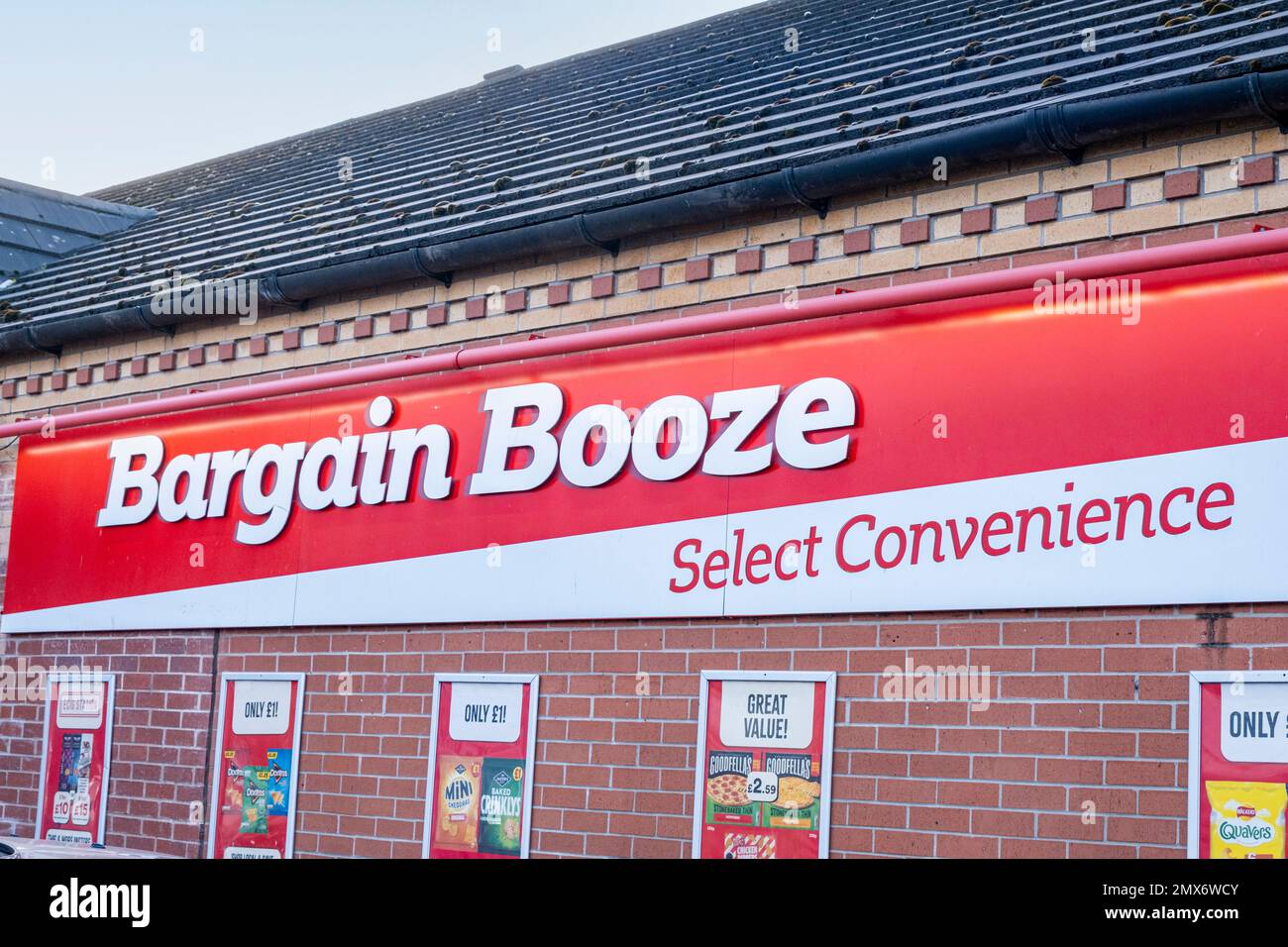 Bargain Booze shop sign Stock Photo