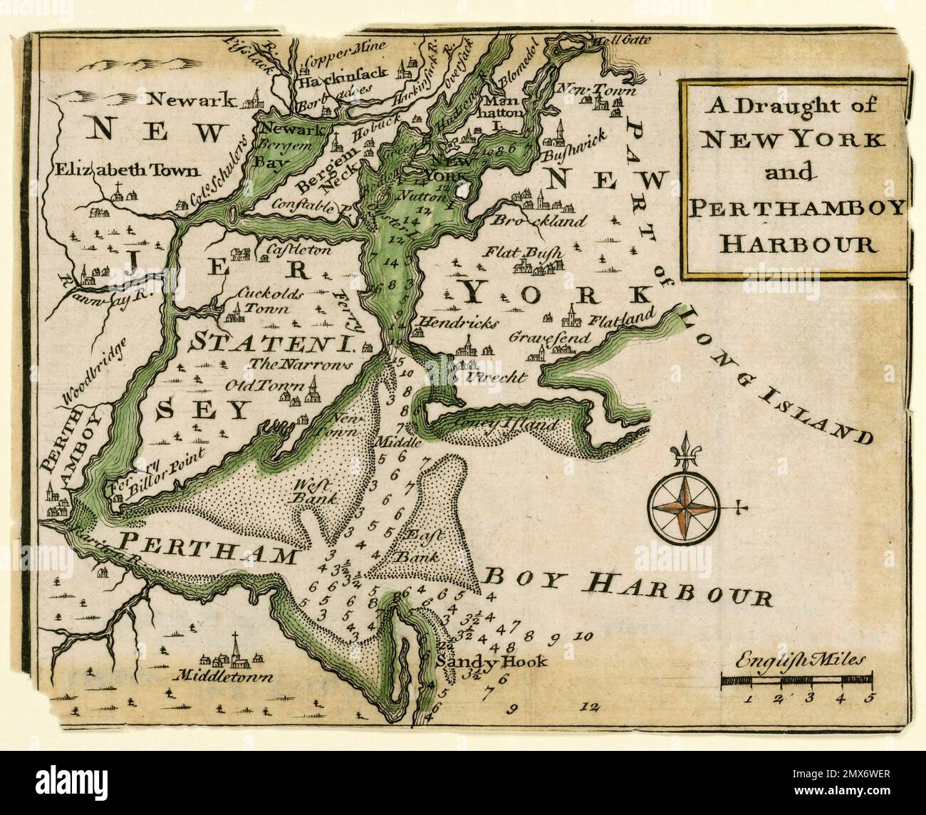 New york harbour map hi res stock - A Draught Of New York And Perthamboy Harbour Bowen Emanuel D 1767 Engraver Lawrence H Slaughter Collection Of English Maps Charts Globes 2MX6WER