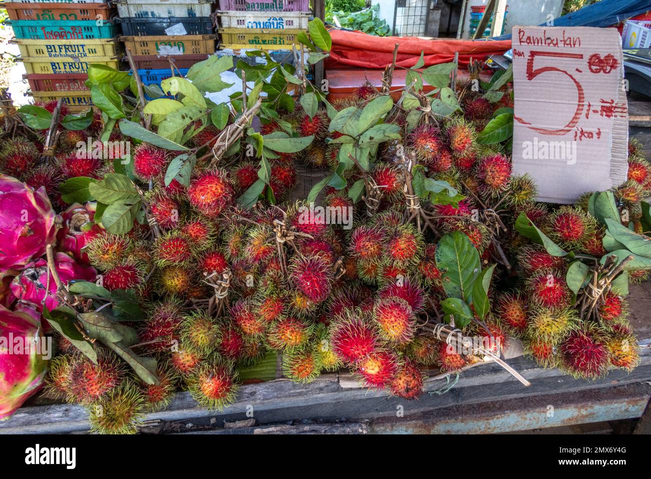 Rambutans for sale at Kota Sanmarahan roadside hawker stall, Sarawak