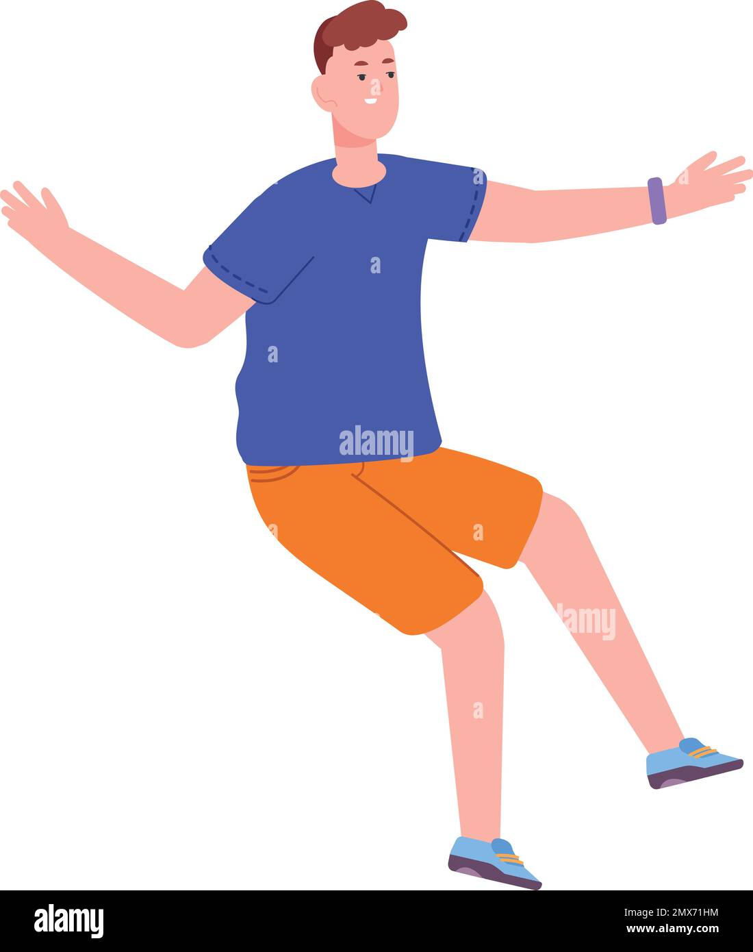 Falling young man. Floating guy. Flying in dream character isolated on