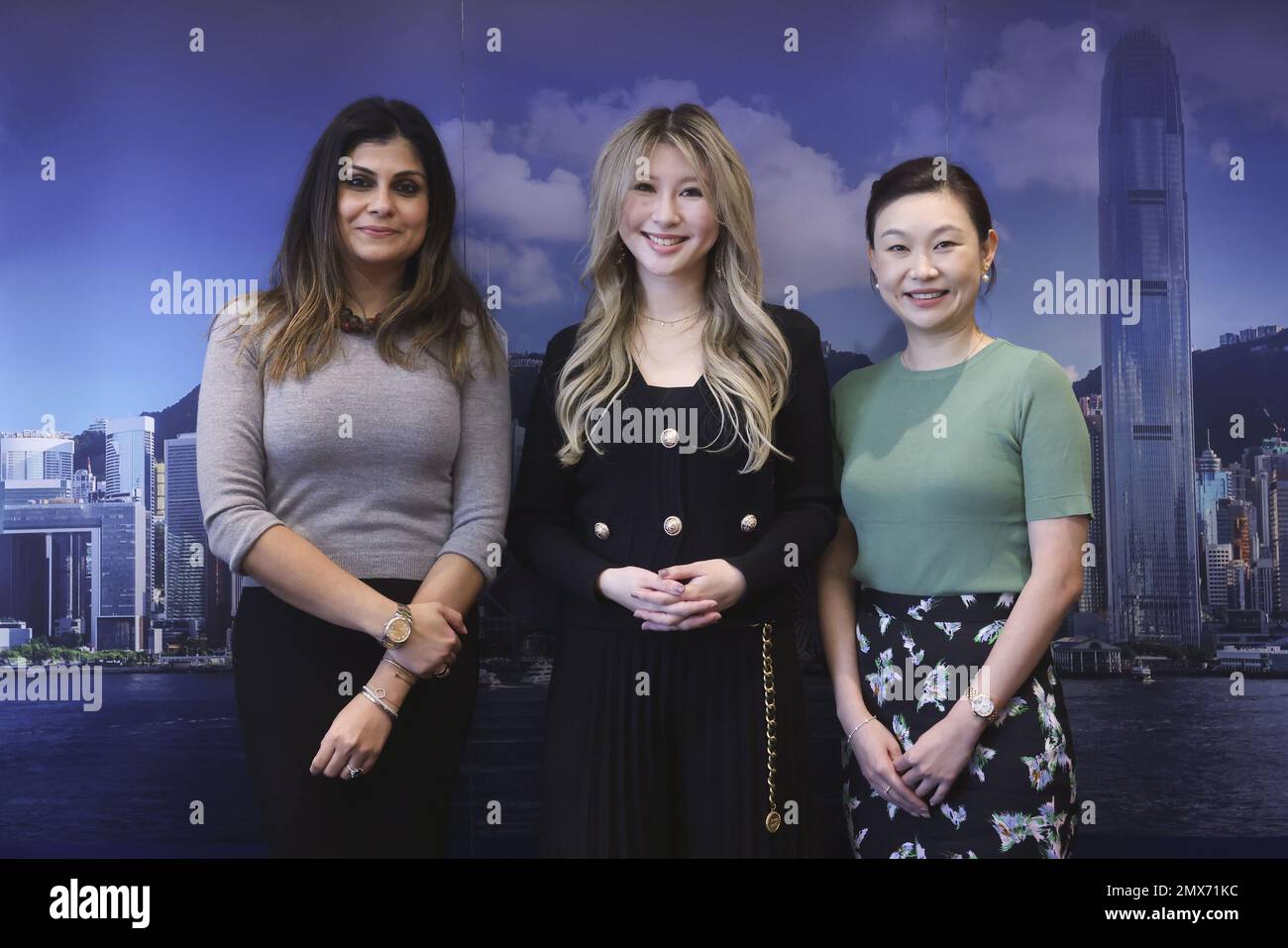 (L to R) Mayer Brown partner Amita Haylock, Women in Law Hong Kong (WILHK) chair lady Alison Tsai, and counsel in the Corporate & Securities practice Mayer Brown Hong Kong office Helen Wang, at the Mayer Brown's office  in Central. 11JAN23 SCMP / Jonathan Wong Stock Photo
