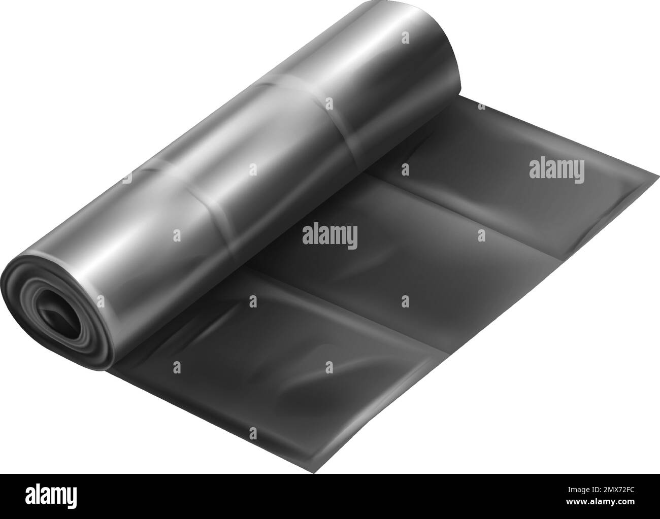 Realistic rolled plastic bag. Trash sack mockup isolated on white ...