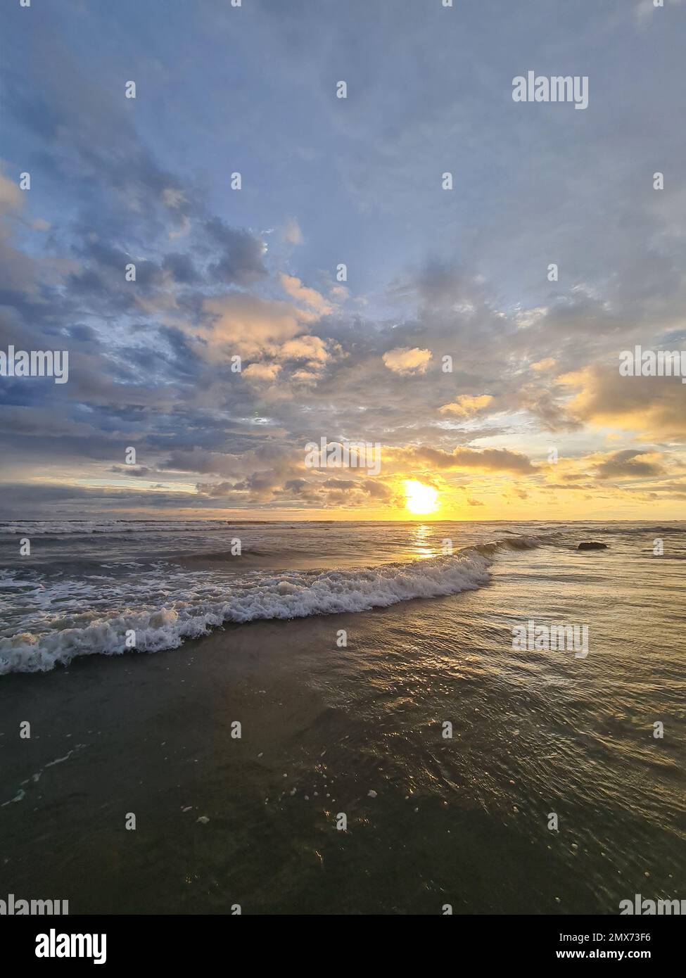 Seascape on sunset time background. Dusk colorful travel Stock Photo