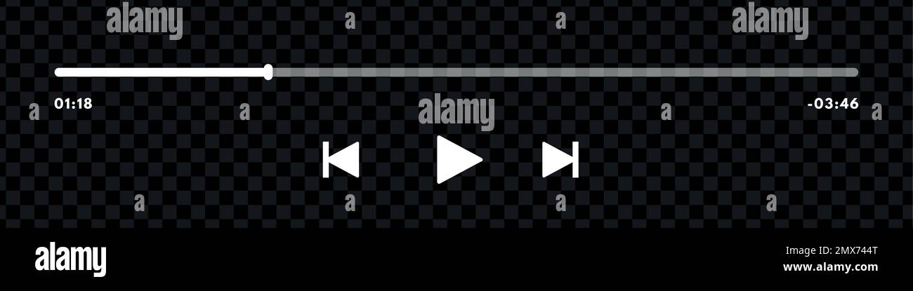 Music or video play bar icon. Audio player for songs or podcast playlist. Play or pause button. Dark theme. Vector illustration Stock Vector