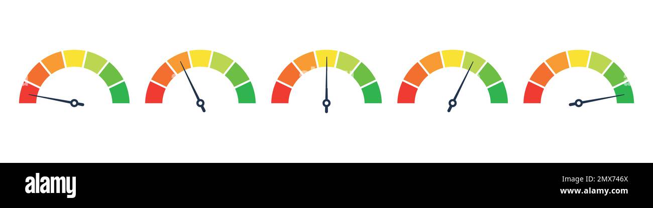 Level indicator icon. speedometer scale, dial gauge. high and low risk