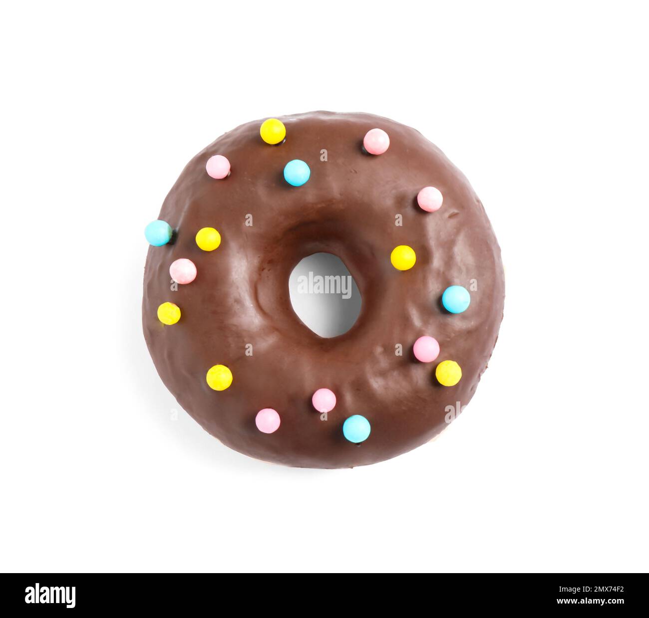 Sweet delicious glazed donut on white background, top view Stock Photo ...
