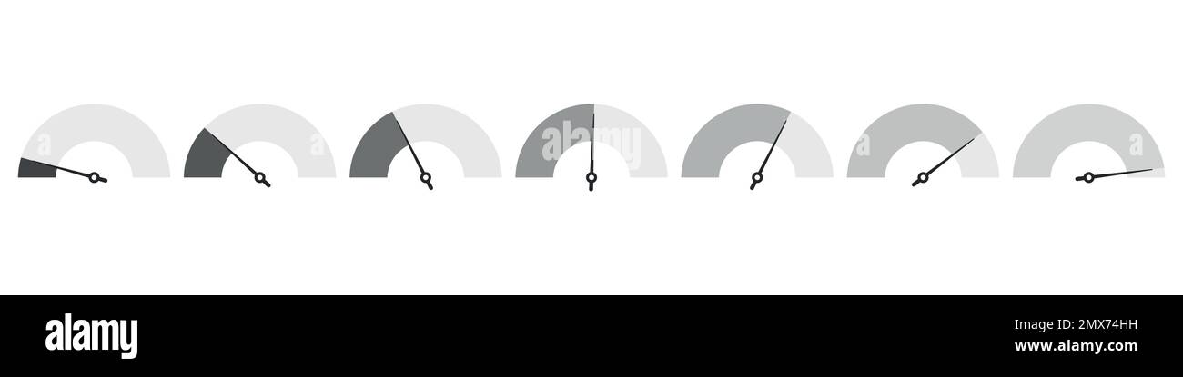 Monochrome progress level with low, high and medium bar. Level risk graph or control quality. Vector isolated illustration Stock Vector