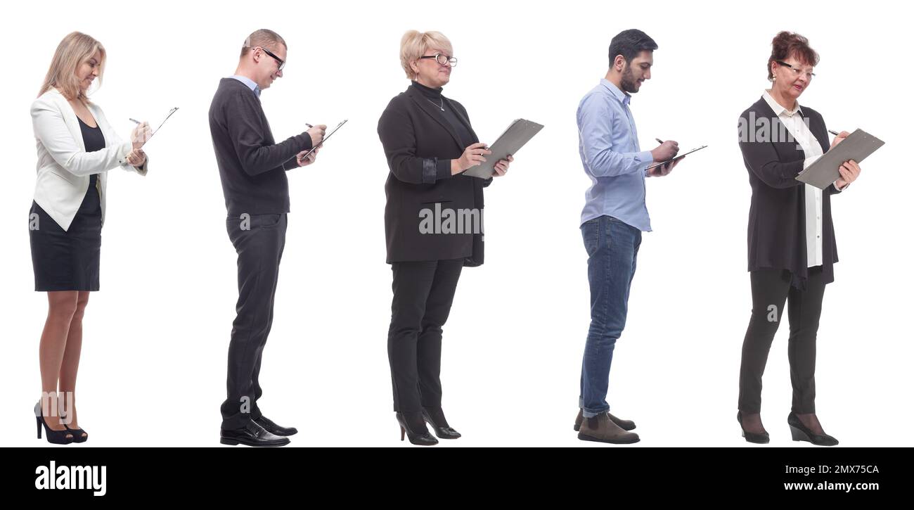 group of successful people with notepad in hands isolated Stock Photo ...