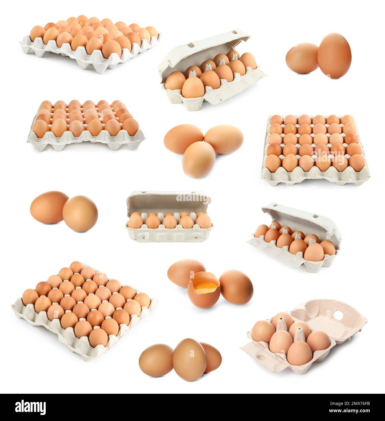 Set of raw chicken eggs on white background Stock Photo - Alamy