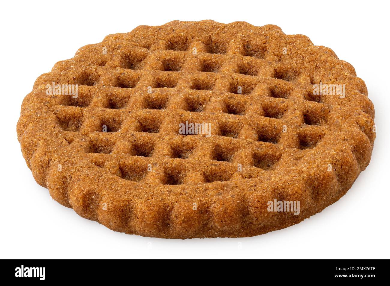 Plain round caramel lattice biscuit isolated on white. Stock Photo