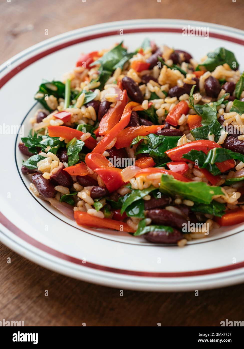 Rice and Beans with Sauteed Greens Stock Photo Alamy