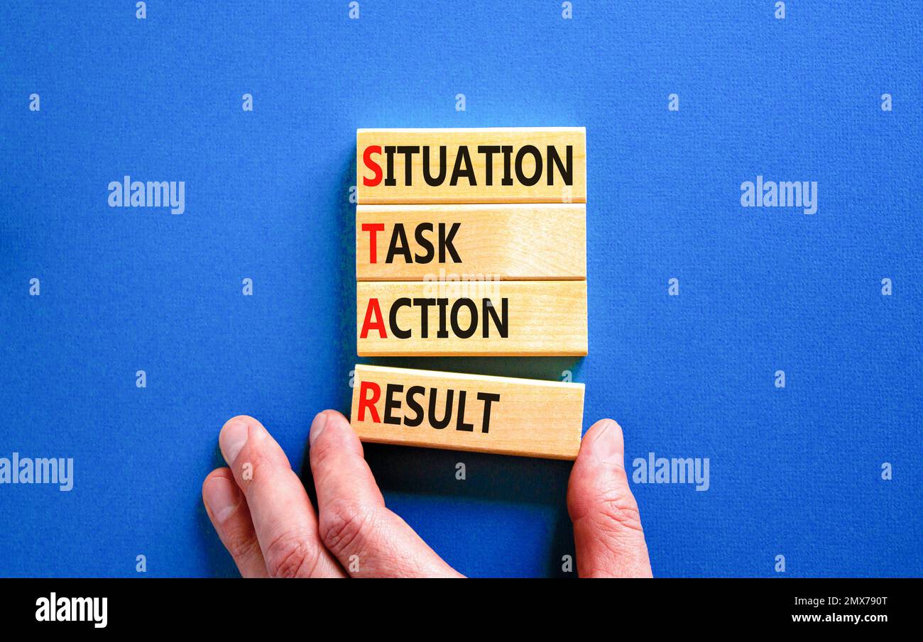 STAR situation task action result symbol. Concept words STAR situation ...