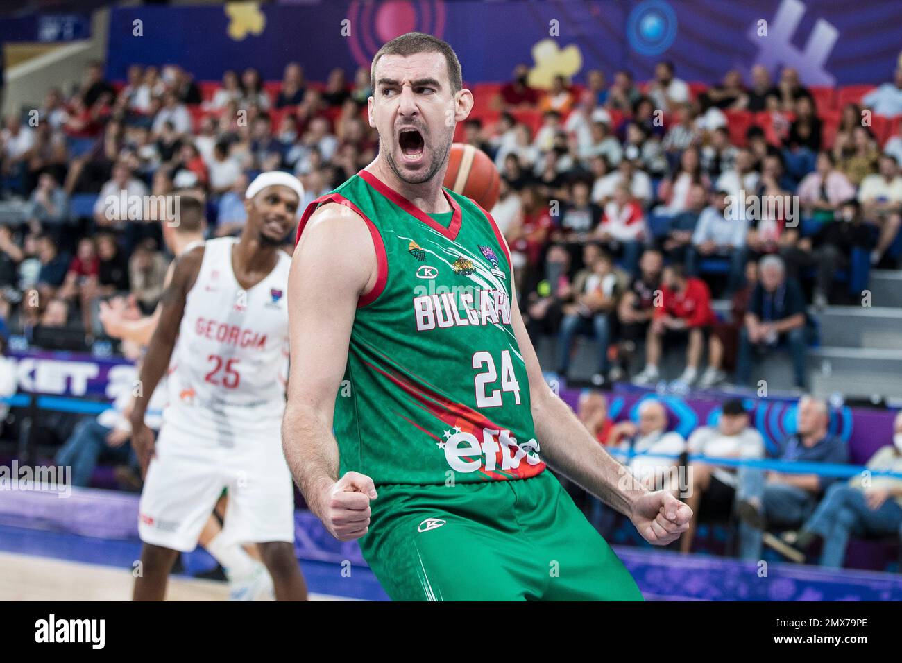 Tbilisi, Georgia, 6 September 2022. Andrey Ivanov of Bulgaria reacts during  the FIBA EuroBasket 2022, Group