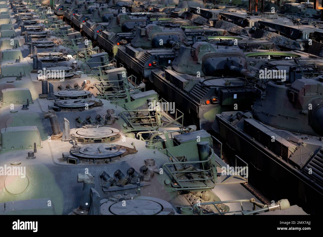 Belgium / Brussels, 2/2/2023 -  The man who wanted to help Ukraine: in the hangars, the leopards -  2/2/2023  -  Belgium / Brussels / Brussels  -  While the Europeans have to send Leopards 2 and other tanks to Ukraine, some 500 heavy and light tanks (Leopards 1 and Cheetahs...) are stored in the hangars of the defence company OIP Land Systems near Tournais in Belgium. This number makes it the largest private collection of tanks in Europe.) Freddy Versluys, the CEO is ready to sell and export them as soon as he receives the necessary authorisations from the gover Stock Photo