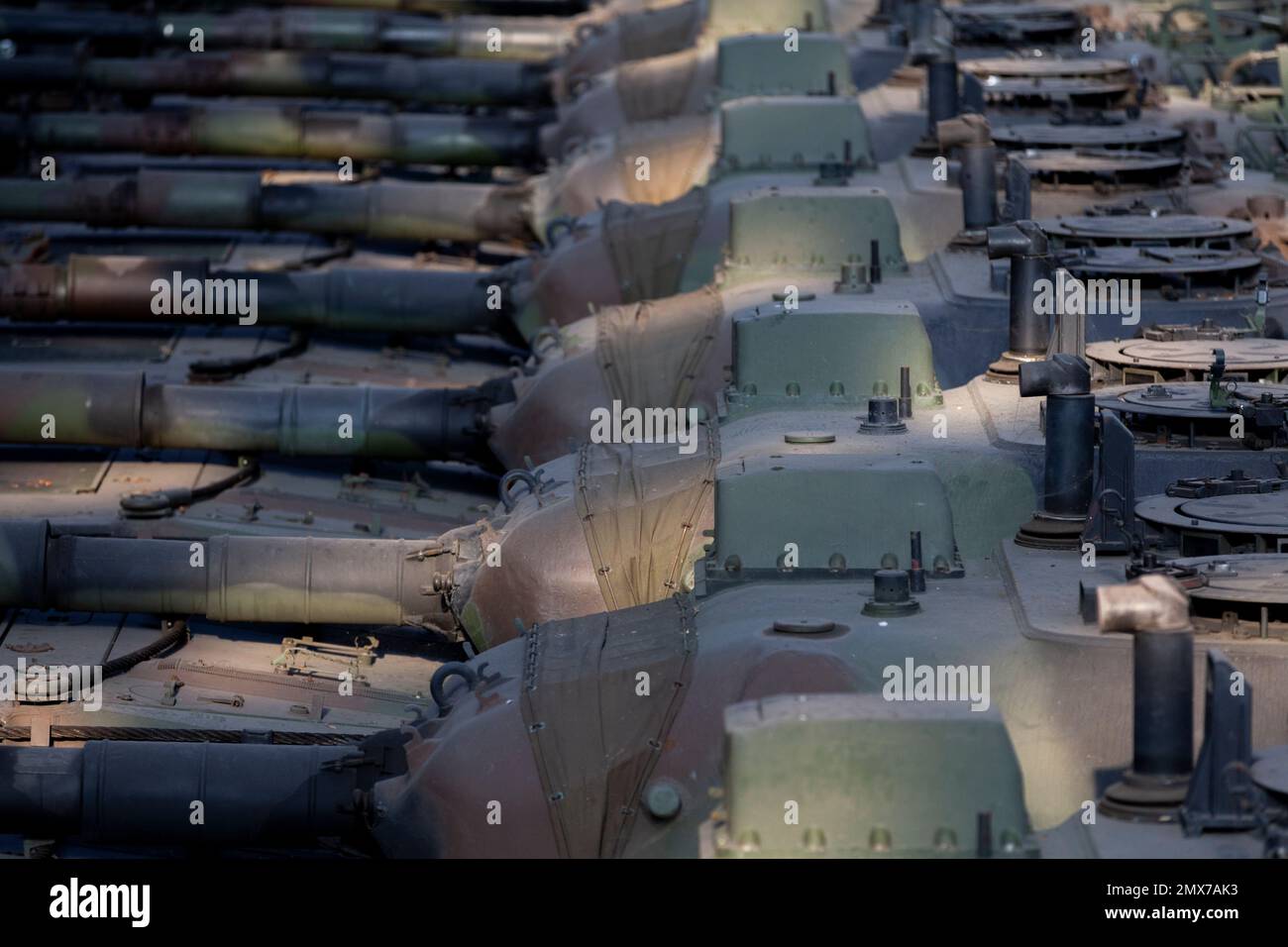 Belgium / Brussels, 2/2/2023 -  The man who wanted to help Ukraine: in the hangars, the leopards -  2/2/2023  -  Belgium / Brussels / Brussels  -  While the Europeans have to send Leopards 2 and other tanks to Ukraine, some 500 heavy and light tanks (Leopards 1 and Cheetahs...) are stored in the hangars of the defence company OIP Land Systems near Tournais in Belgium. This number makes it the largest private collection of tanks in Europe.) Freddy Versluys, the CEO is ready to sell and export them as soon as he receives the necessary authorisations from the gover Stock Photo