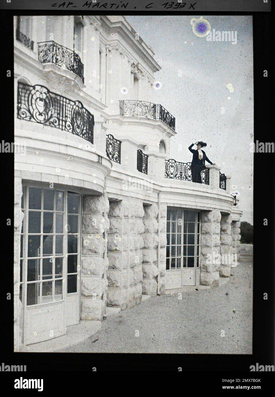 Property of Albert Kahn, Cap Martin, Alpes-Maritimes, France La Baronne Bertha von Schoen on the terrace of Villa Kahn , 1914 - Cap Martin - Auguste Léon - (March) (French - ﻿Propriété