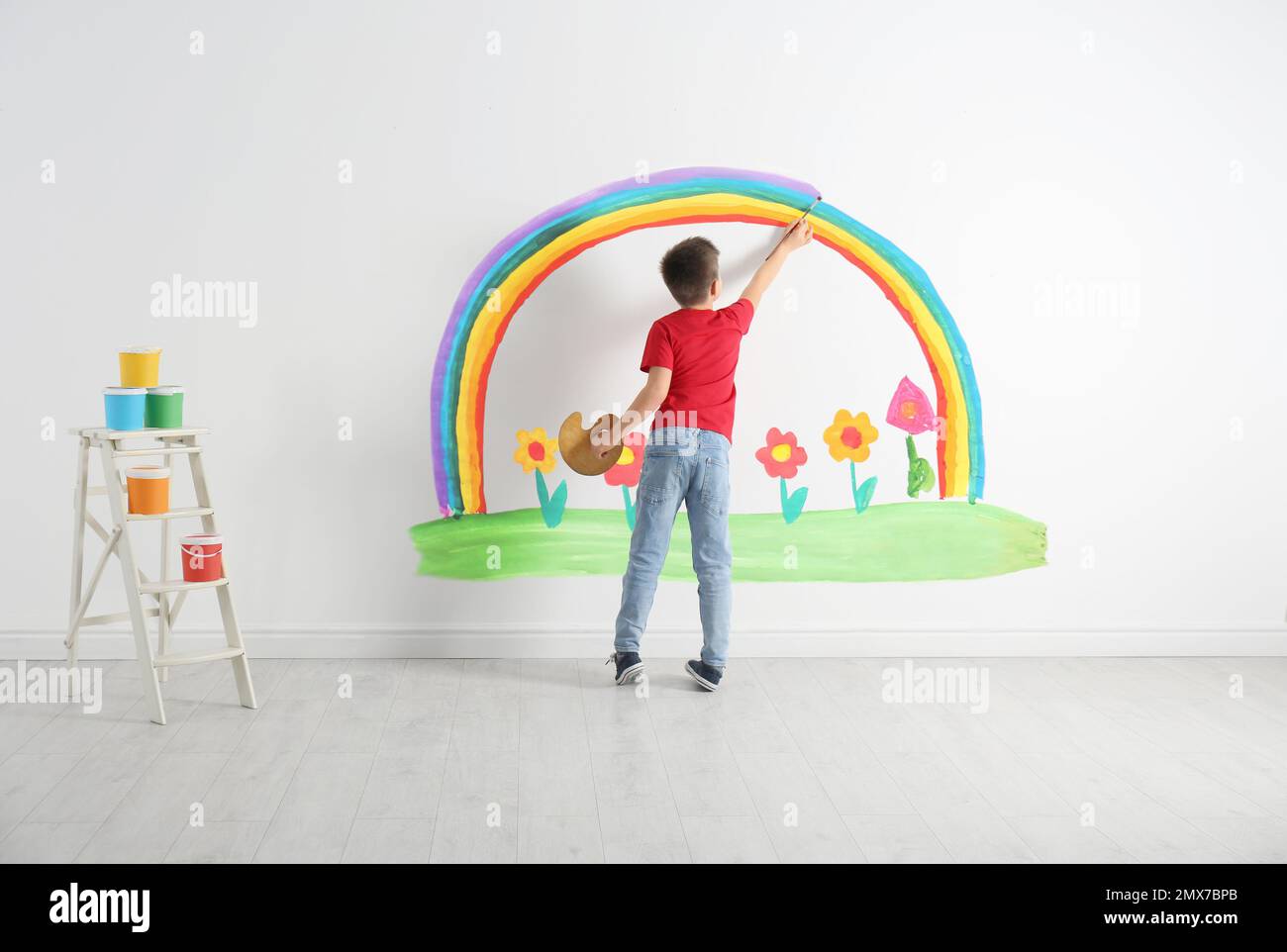 Rainbow Children Wall Art (Black with Hand Painted) main image 1