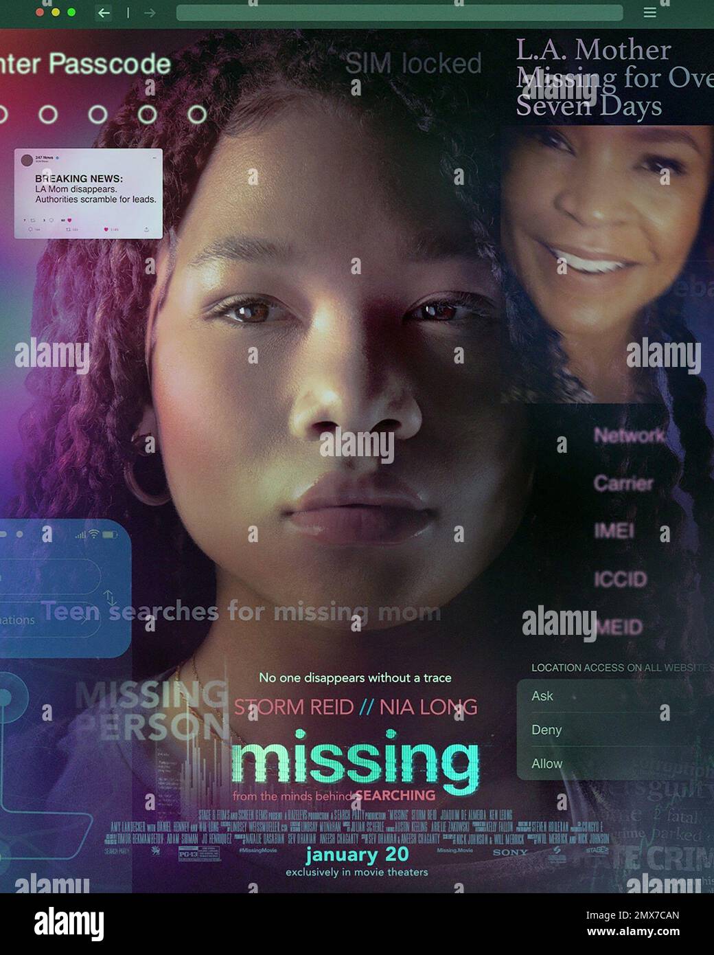 MISSING, US poster, from left: Storm Reid, Nia Long, 2023. © Sony Pictures  Entertainment / Courtesy Everett Collection Stock Photo - Alamy