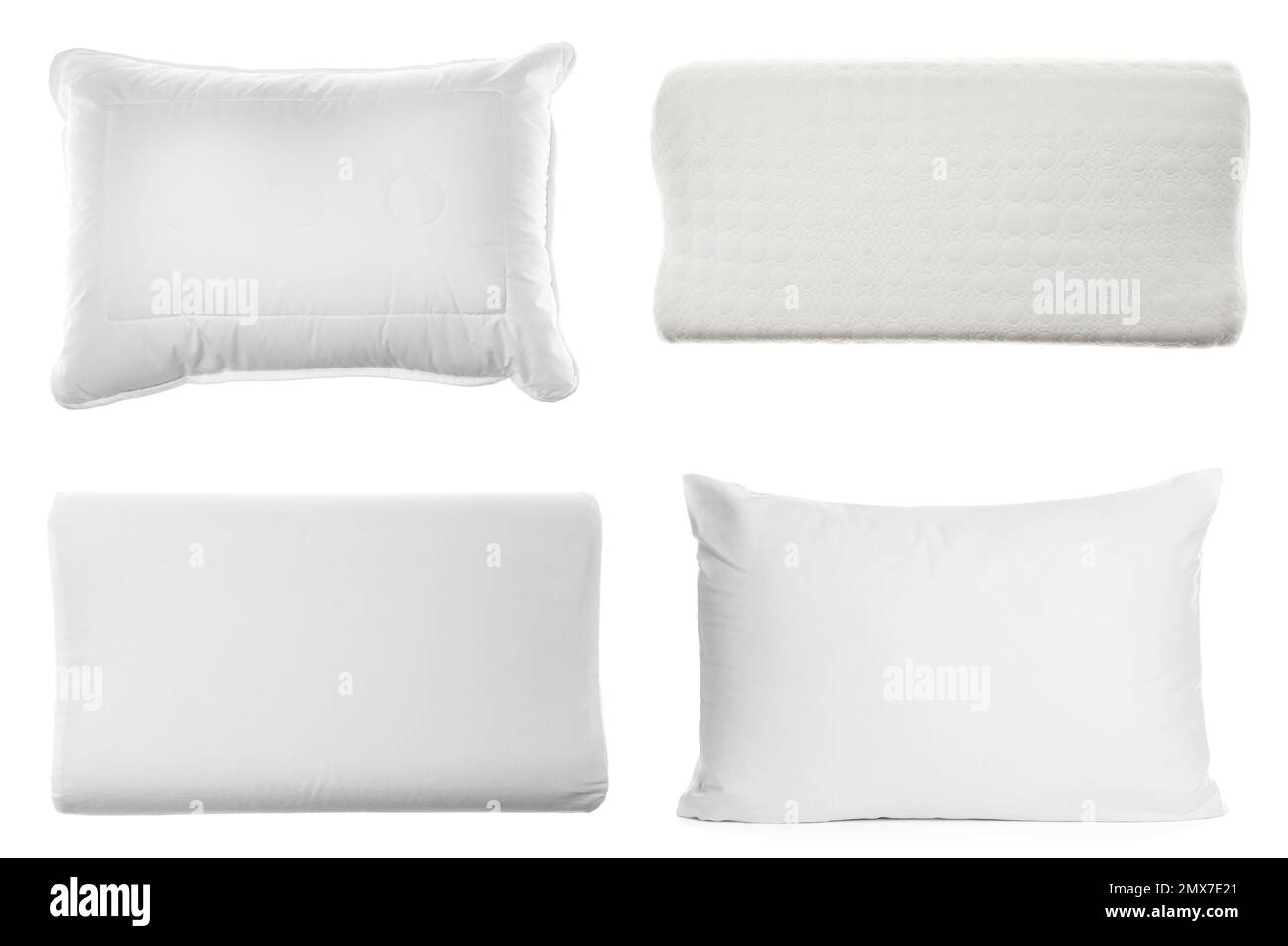 Collage of different soft pillows on white background Stock Photo