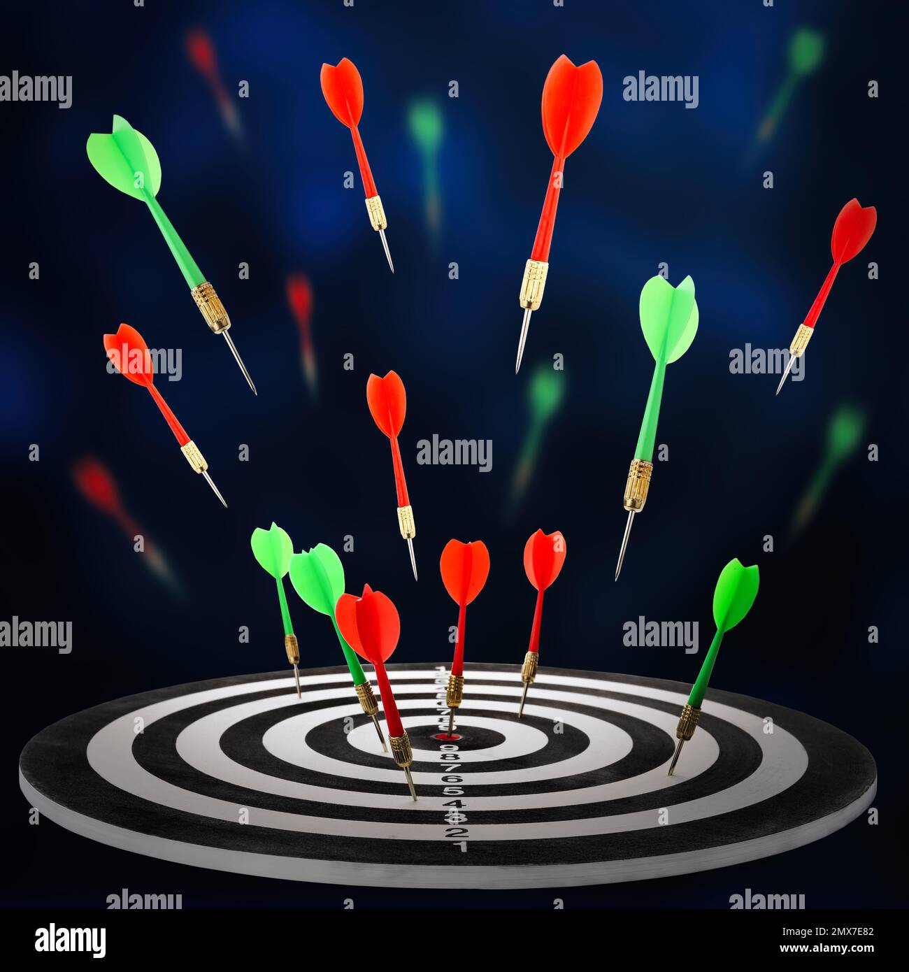 Board and darts on dark blue background Stock Photo Alamy