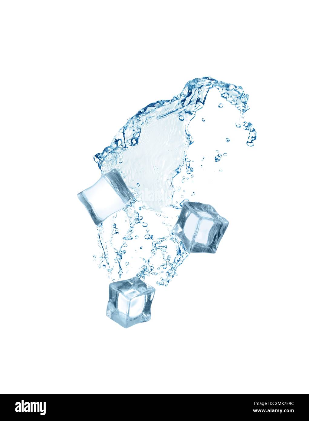 Crystal clear ice cubes and splashing water on white background Stock ...