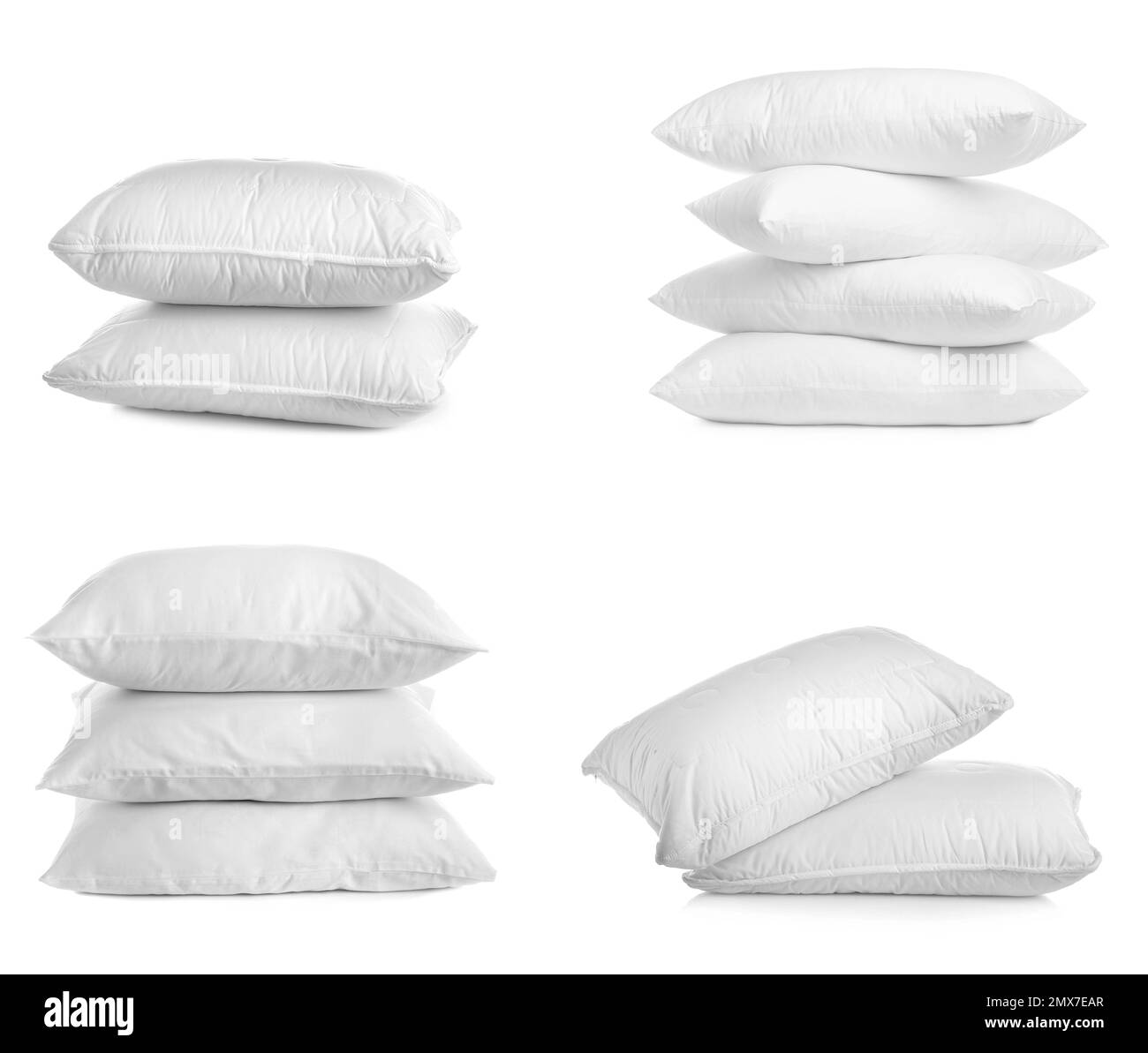 Collage of different soft pillows on white background Stock Photo Alamy