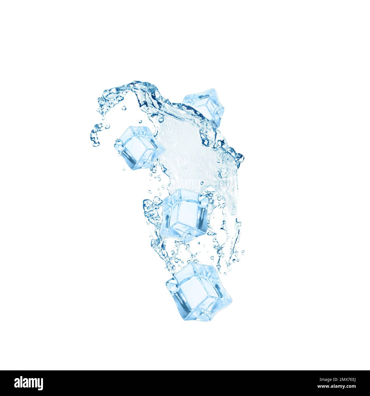 Crystal clear ice cubes and splashing water on white background Stock ...