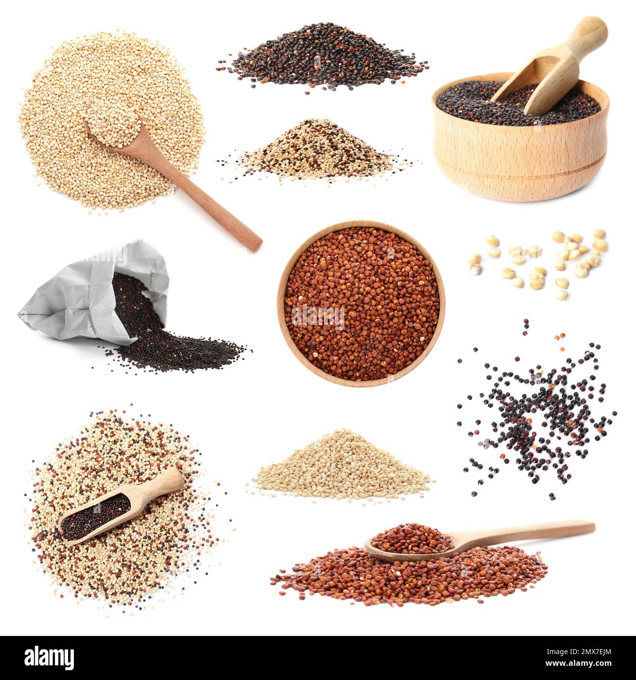 Set With Different Types Of Quinoa On White Background Stock Photo Alamy