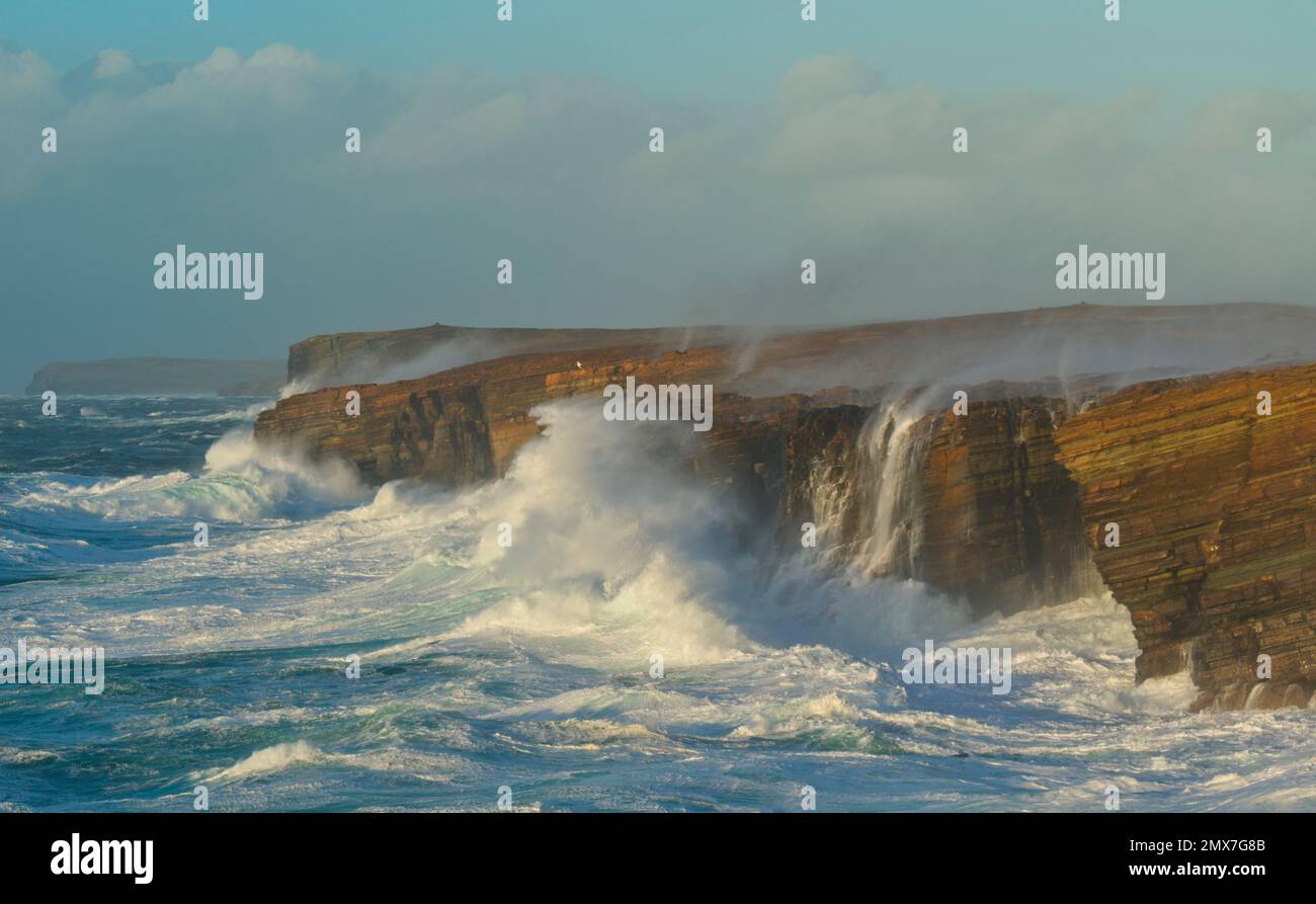 Rough Atlantic sea along the Yesnaby coast, Orkney Islands Stock Photo ...