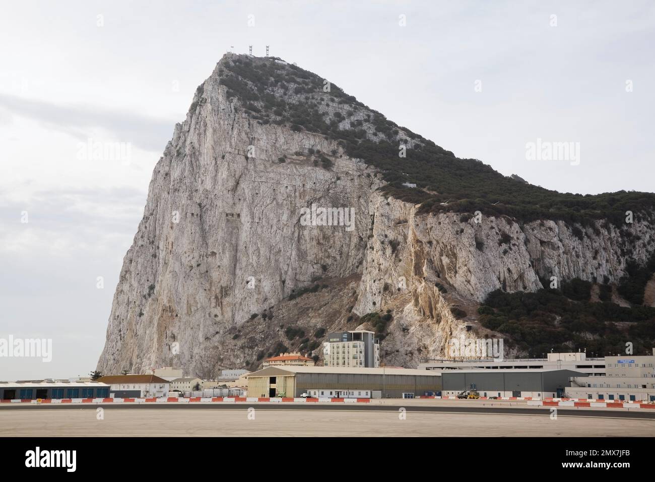 Airport runway and the Rock of Gibraltar. Stock Photo