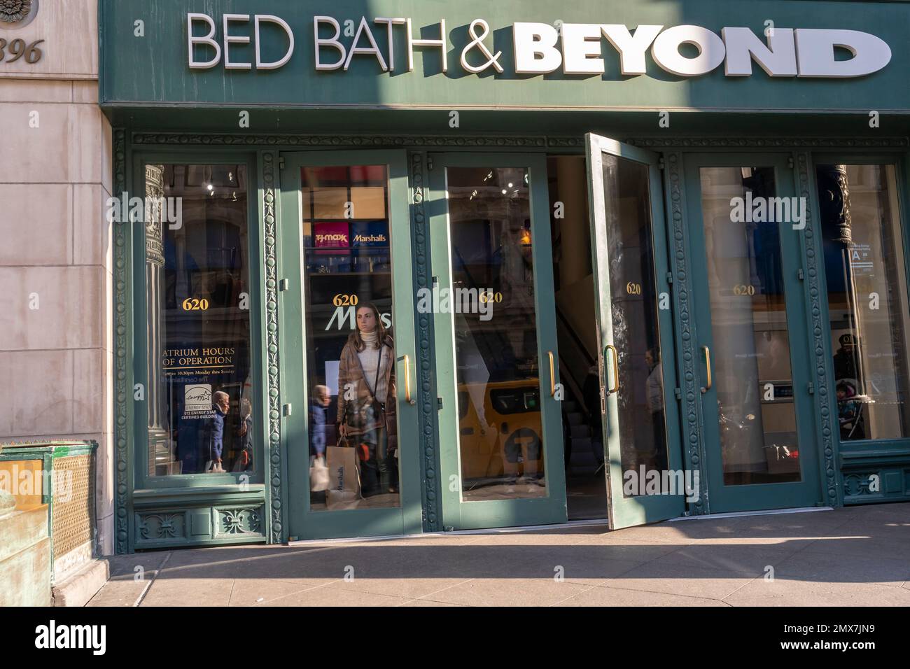 Shoppers outside the Bed Bath & Beyond store in Chelsea New York on