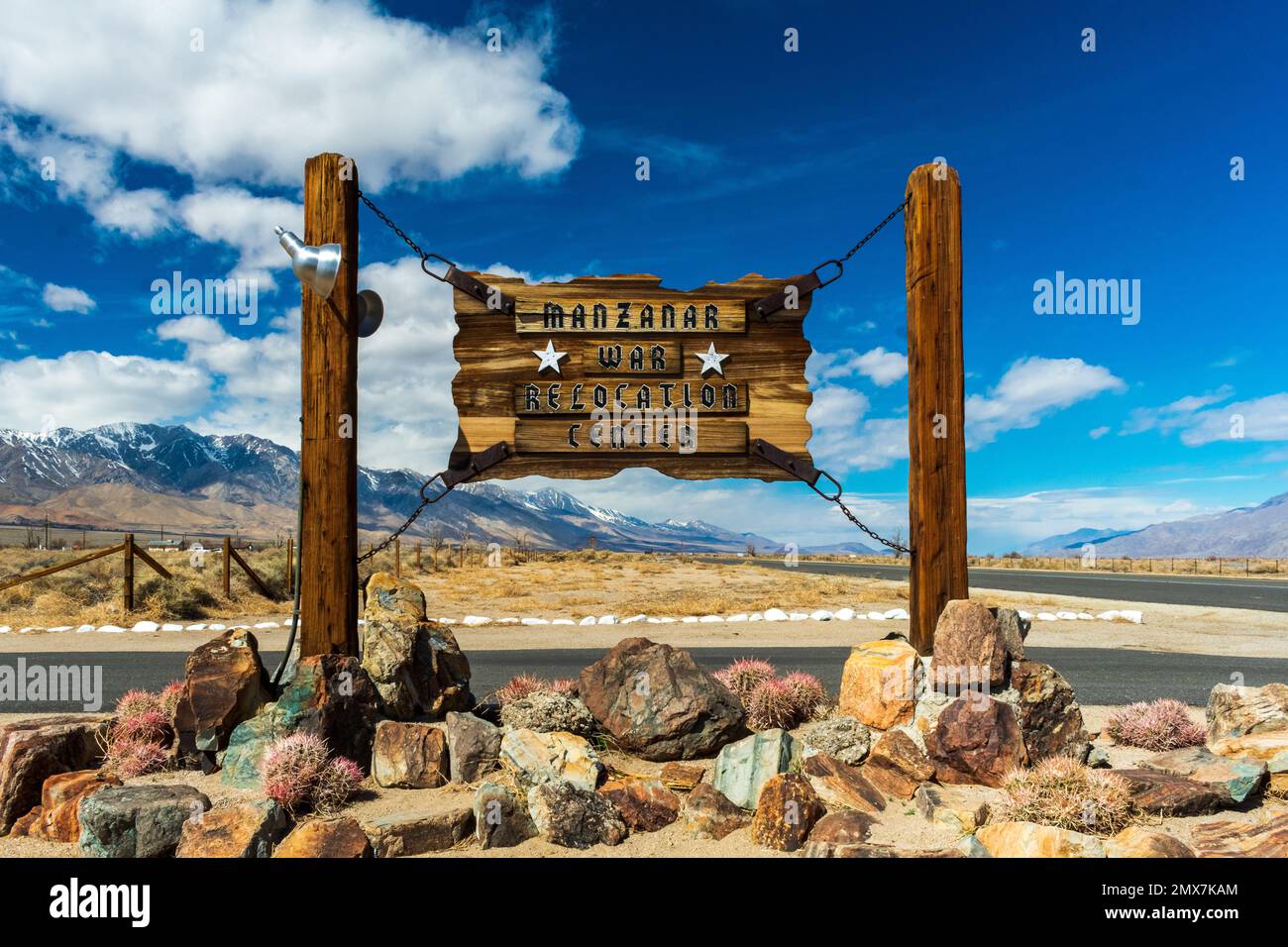 Independence, CA  USA - 9 MAR 2022: Entrance sign to Manzanar War Relocation Center Stock Photo
