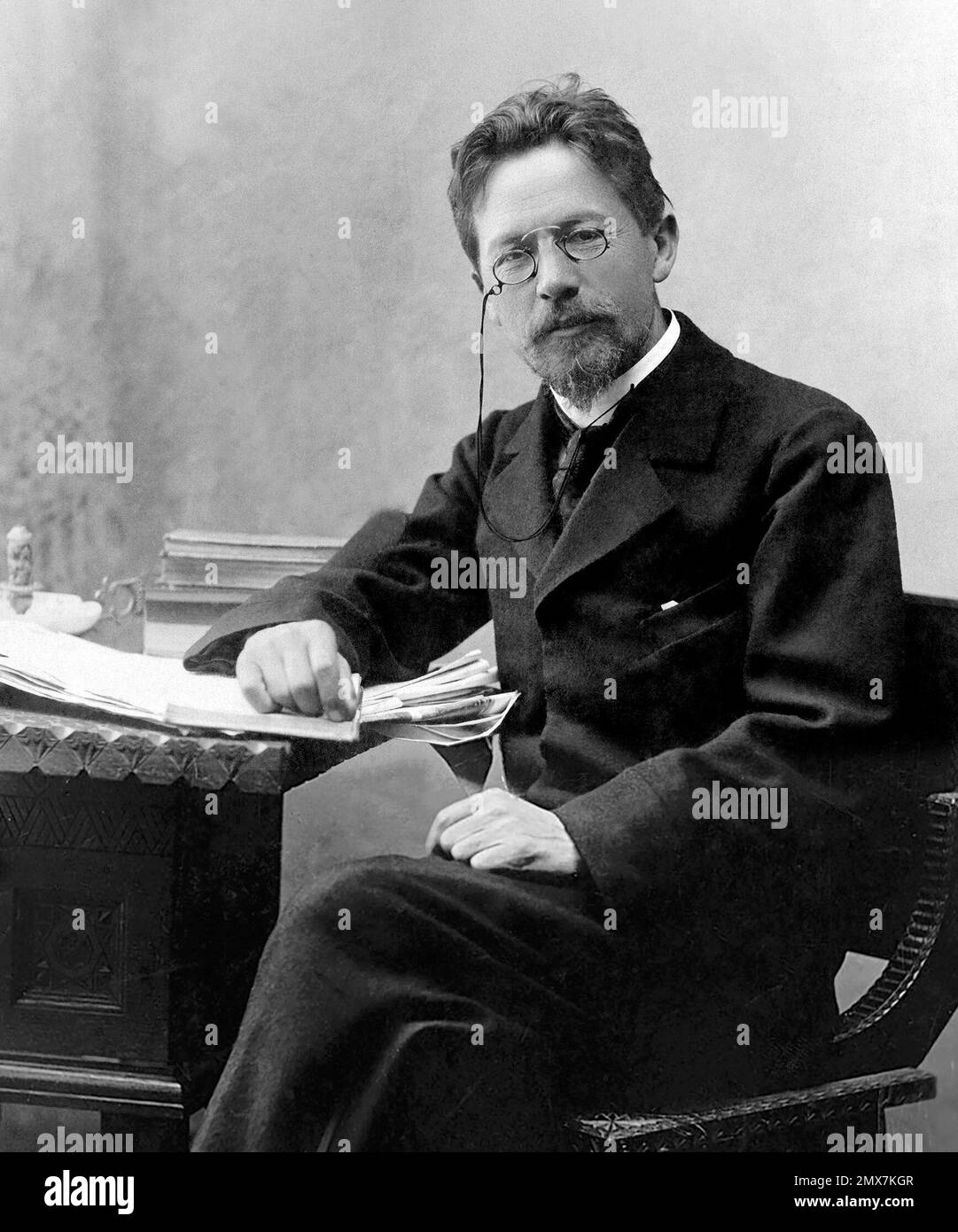 Anton Chekhov. Portrait of the Russian playwright, Anton Pavlovich Chekhov (1860-1904),1889 Stock Photo