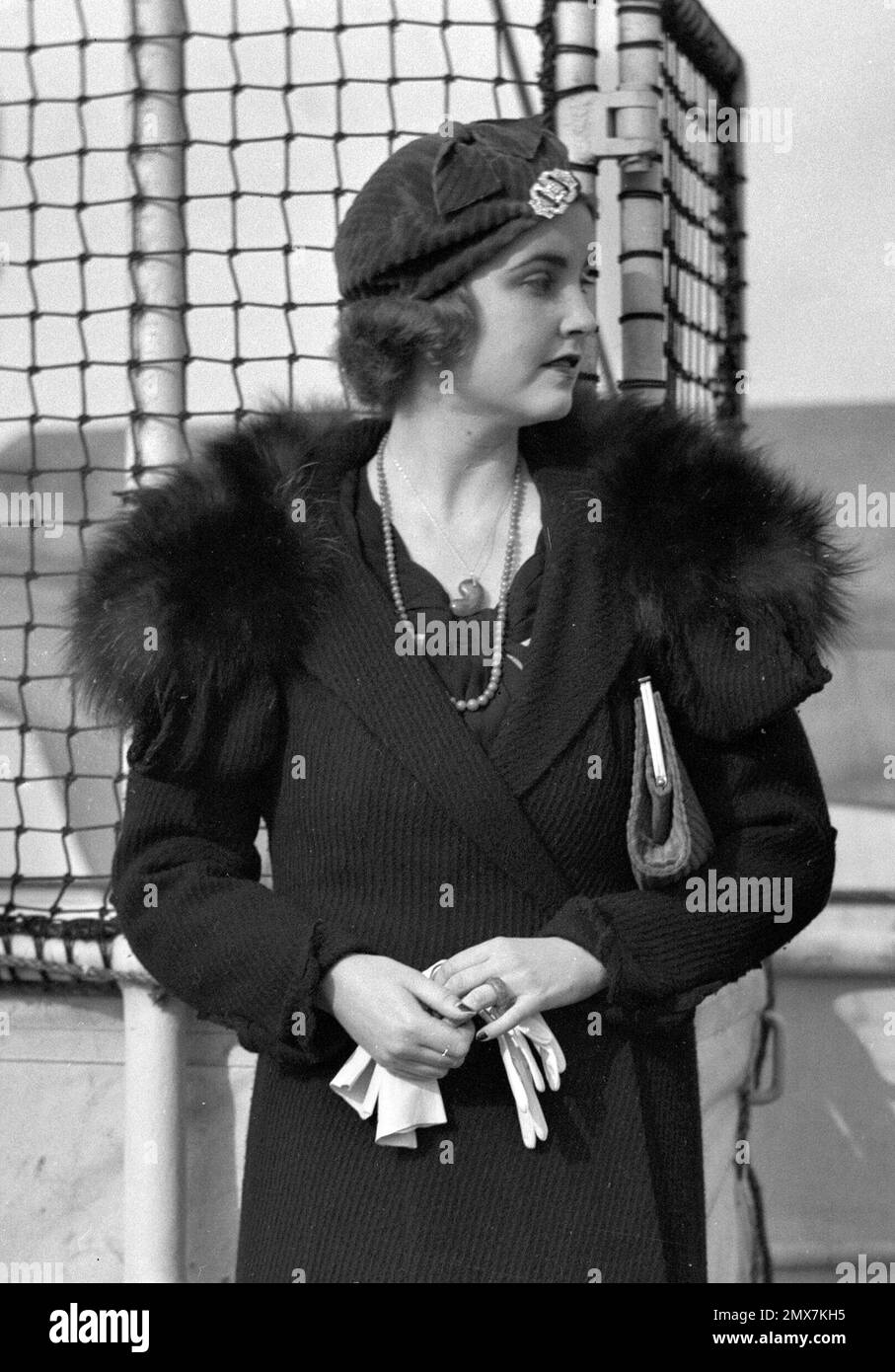 Barbara Hutton. Portait of the American heiress, Barbara Woolworth Hutton (1912-1979), on board a ship in the 1930s Stock Photo