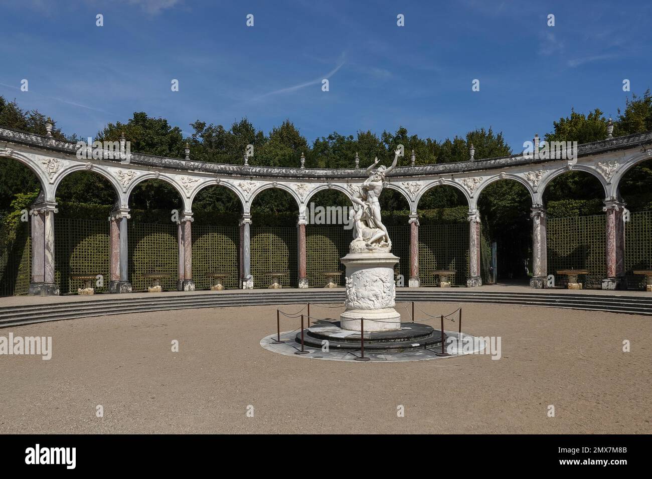 France, Versailles, Gardens of the famous Palace of Versailles. whole site have unique fountains, ponds, lake and landscapes built in 17th c.   Photo Stock Photo