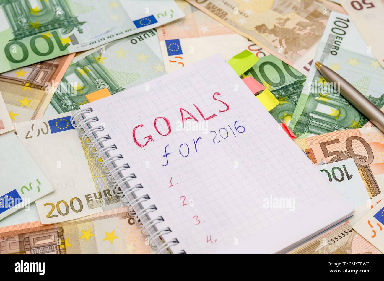 resolutions for new year 2016 with euro bills Stock Photo