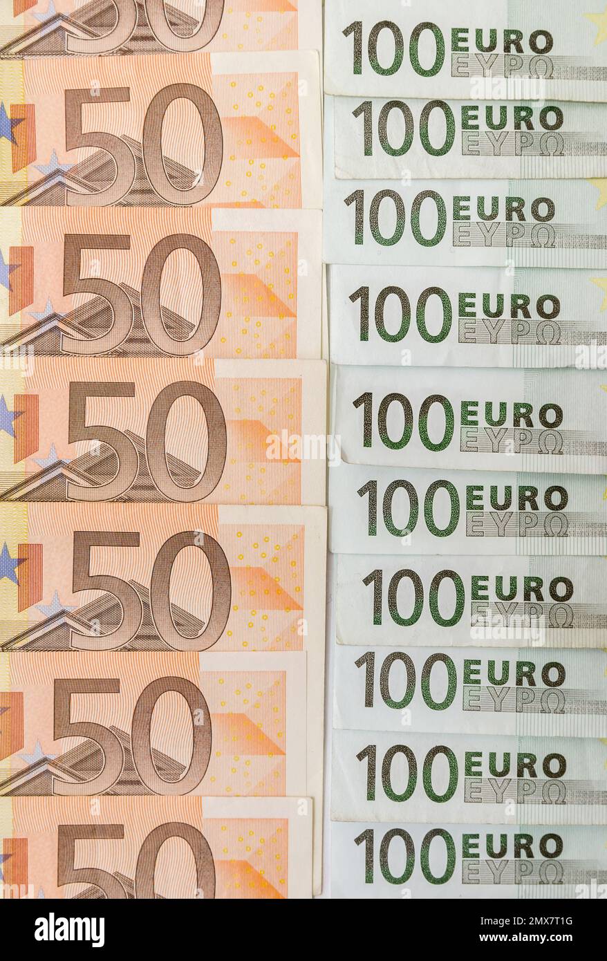 50 and 100 euro bills Stock Photo