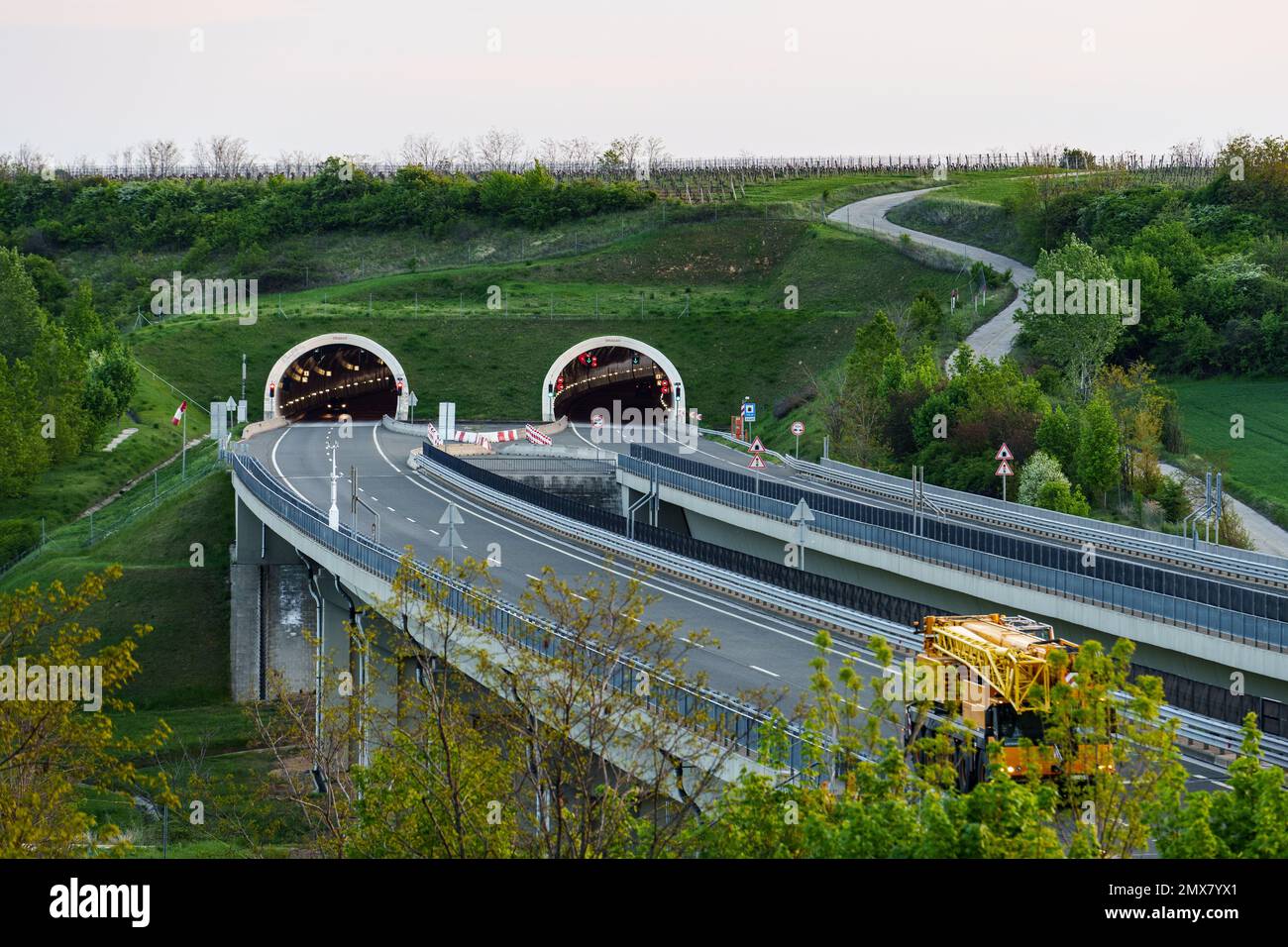 Hungarian M6 highway with tunel at evening Stock Photo - Alamy