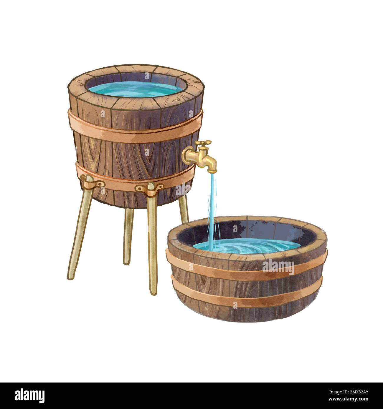 Illustration of faucet and water containers. High quality illustration Stock Photo Alamy