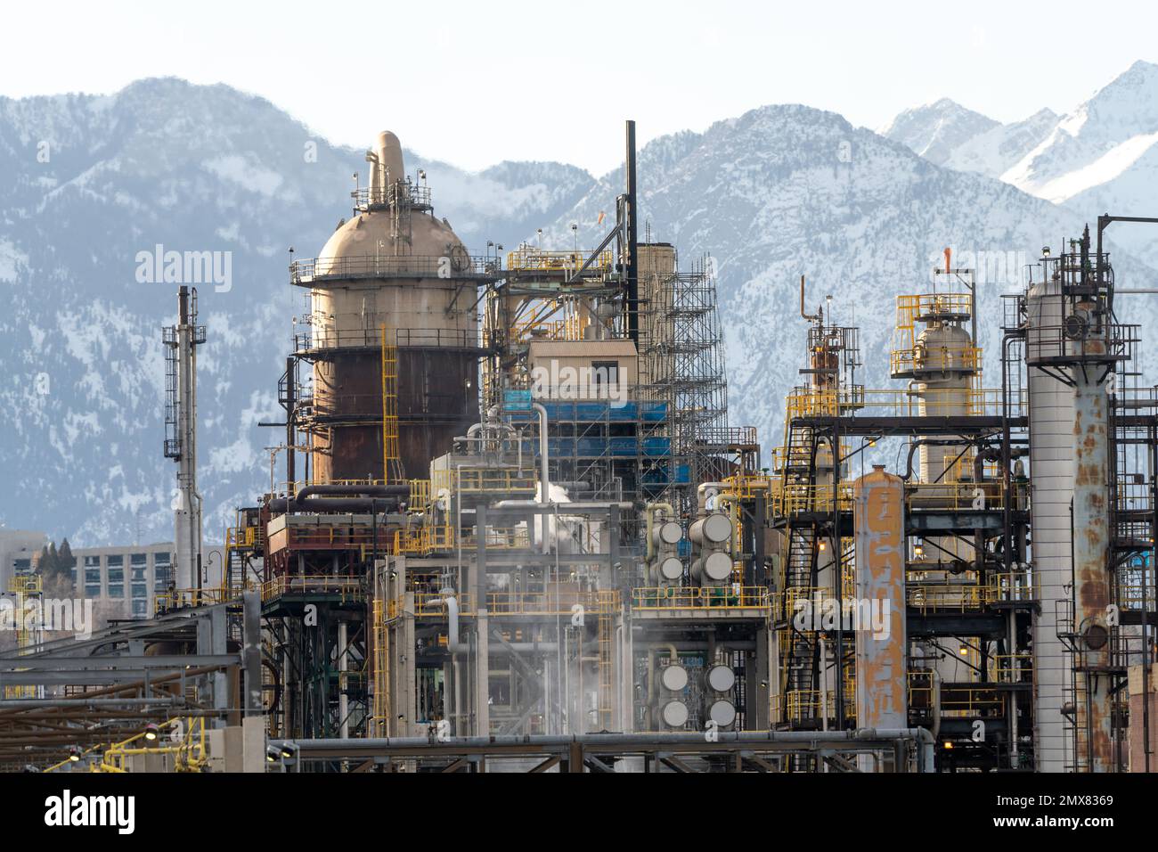An FCCU or Fluid Catalytic Cracking Unit in an oil refinery near Salt