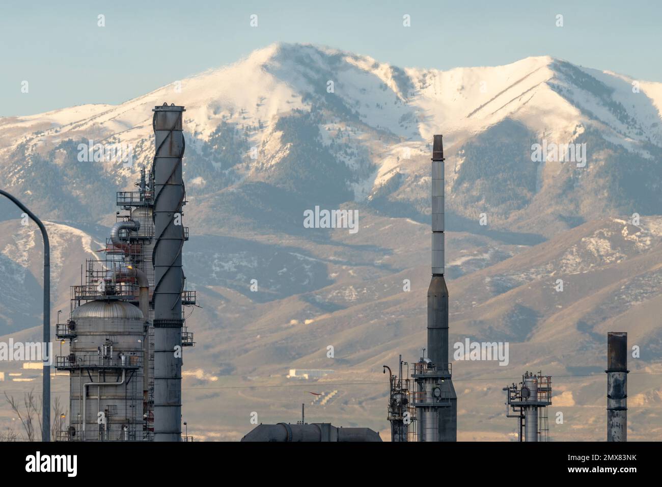 Petroleum processing towers in oil refinery near Salt Lake City, Utah